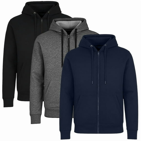 3-Pack Men’s Fleece-Lined Full-Zip Hoodie (S-3XL)