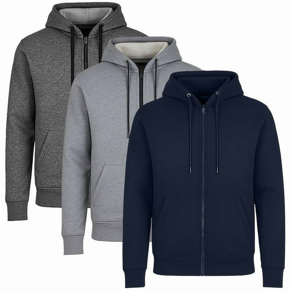 3-Pack Men’s Fleece-Lined Full-Zip Hoodie (S-3XL)