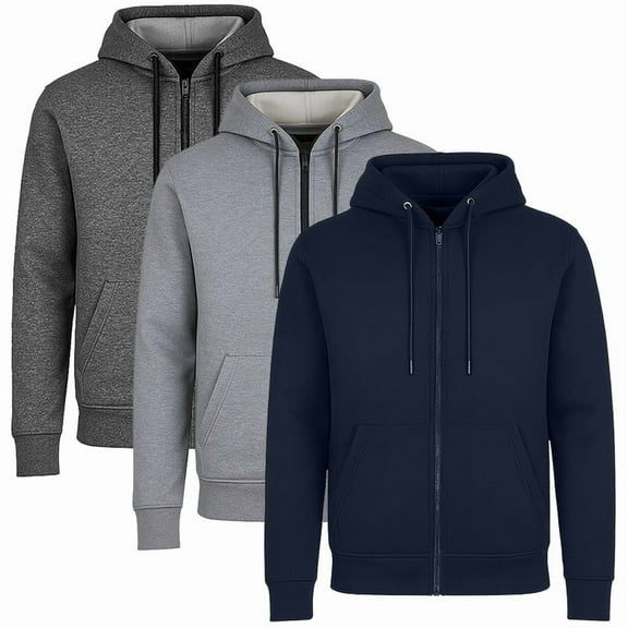 3-Pack Men’s Fleece-Lined Full-Zip Hoodie (S-3XL)
