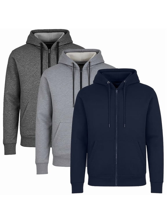 3-Pack Men’s Fleece-Lined Full-Zip Hoodie (S-3XL)