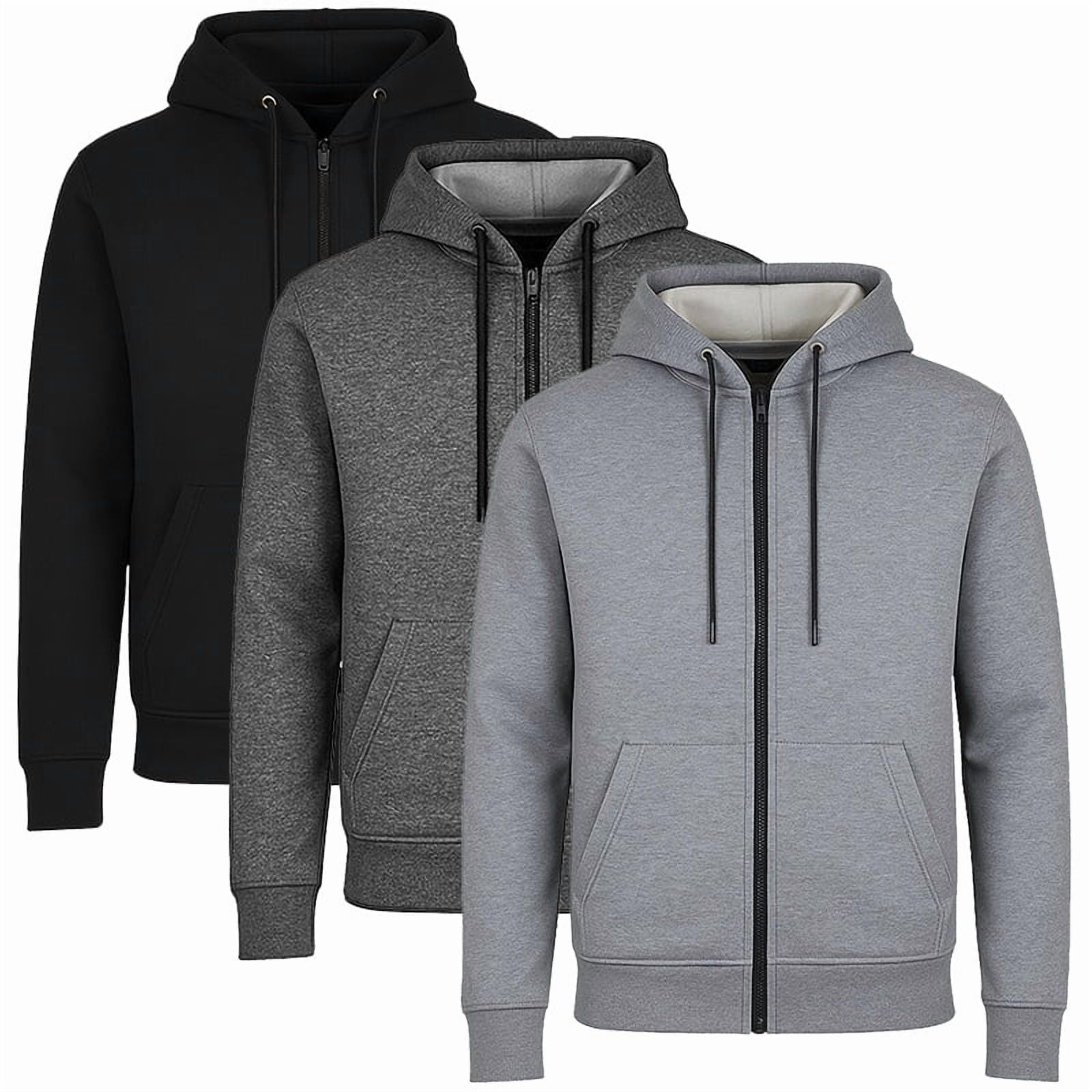 3-Pack Men’s Fleece-Lined Full-Zip Hoodie (S-3XL)