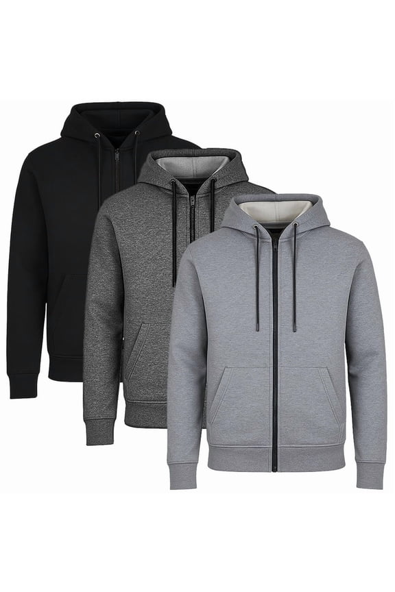 3-Pack Men’s Fleece-Lined Full-Zip Hoodie (S-3XL)