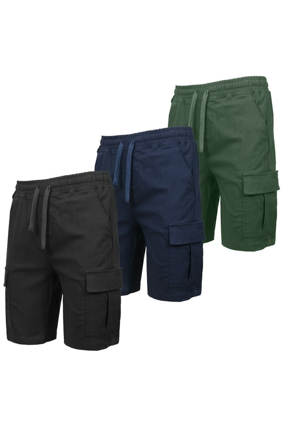 3-Pack Men’s Flex Cargo Shorts with Elastic Waistband and Drawstring – Comfortable Fit with 6 Pockets and Stretch Fabric (S-2XL)