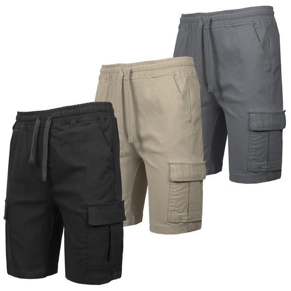 3-Pack Men’s Flex Cargo Shorts with Elastic Waistband and Drawstring – Comfortable Fit with 6 Pockets and Stretch Fabric (S-2XL)