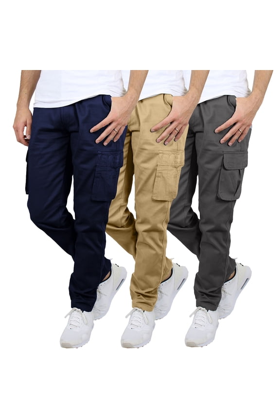 3-Pack Men's Flex-Stretch Cotton Cargo Pants, 31-Inch Inseam - Comfortable and Durable