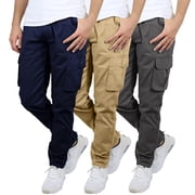 3-Pack Mens Flex-Stretch Cotton Cargo Pants, 31-Inch Inseam - Comfortable and Durable