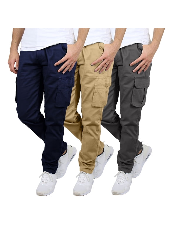 3-Pack Men's Flex-Stretch Cotton Cargo Pants, 31-Inch Inseam - Comfortable and Durable
