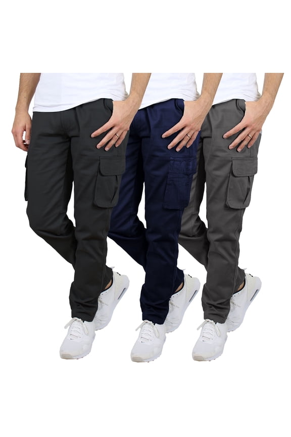 3-Pack Men's Flex-Stretch Cotton Cargo Pants, 31-Inch Inseam - Comfortable and Durable