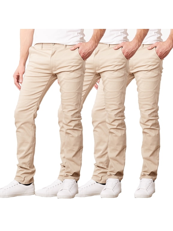 3-Pack Men's Flex Stretch Slim Fit Cotton Everyday Chino Pants (31" Inseam)