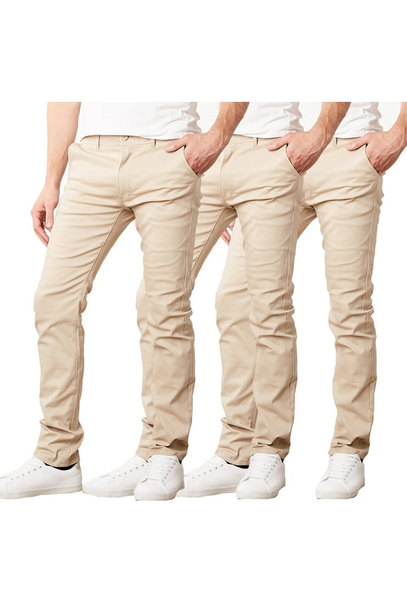3-Pack Men's Flex Stretch Slim Fit Cotton Everyday Chino Pants (31" Inseam)