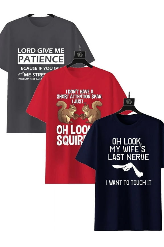 3 Pack Men's Graphic Tees Crew Neck T Shirts Short Sleeve T-Shirts Casual Summer Streetwear Black,Gray,Red XXL