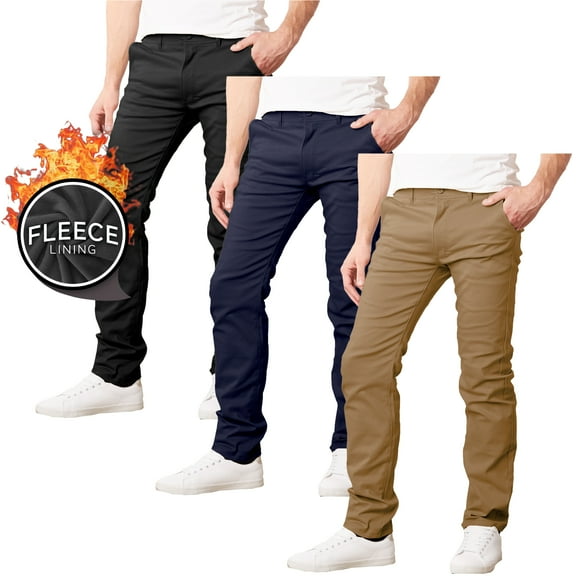 3-Pack Men’s Heavyweight Fleece-Lined Stretch Chino Uniform Work Pants (31” Inseam)