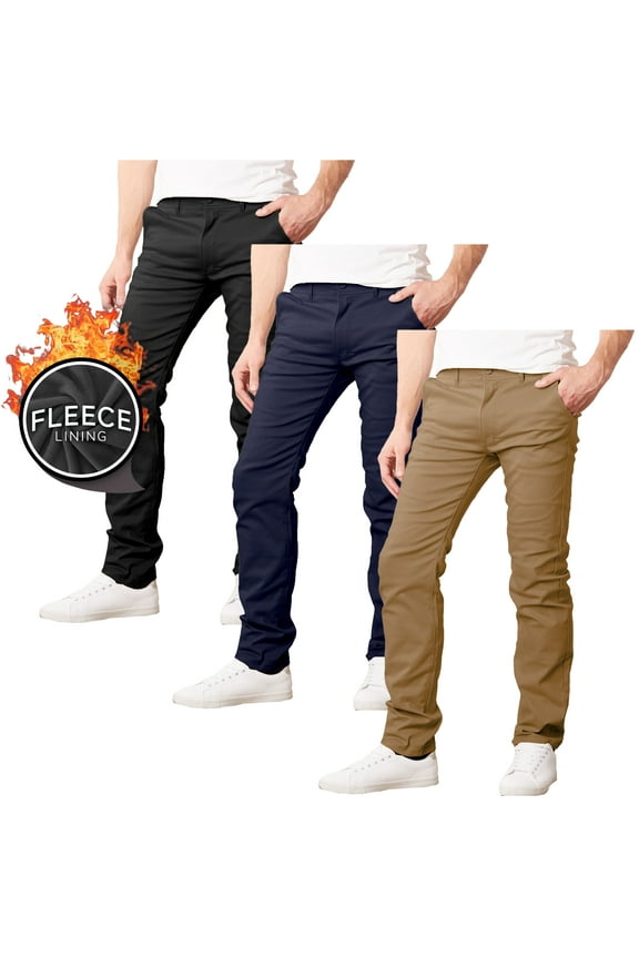 3-Pack Men’s Heavyweight Fleece-Lined Stretch Chino Uniform Work Pants (31” Inseam)