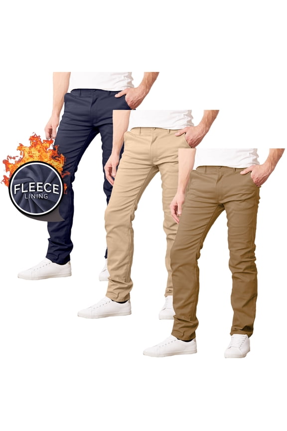 3-Pack Men’s Heavyweight Fleece-Lined Stretch Chino Uniform Work Pants (31” Inseam)