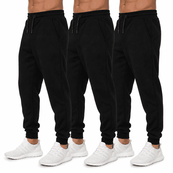 3 Pack Men's Joggers with Pockets – Fleece Mens Sweatpants, Gym Joggers Men, Workout Sweat Pants