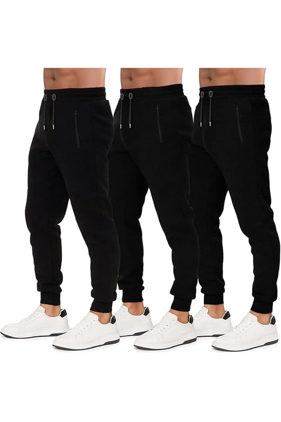 3 Pack Men's Joggers with Pockets – Fleece Mens Sweatpants with Zipper, Gym Joggers Men, Workout Sweat Pants