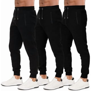 3 Pack Men's Joggers with Pockets – Fleece Mens Sweatpants with Zipper, Gym Joggers Men, Workout Sweat Pants