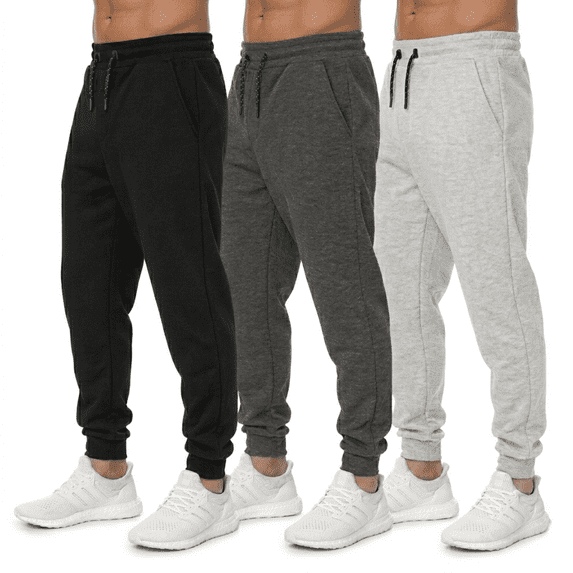3 Pack Men's Joggers with Pockets – Fleece Mens Sweatpants with Zipper, Gym Joggers Men, Workout Sweat Pants