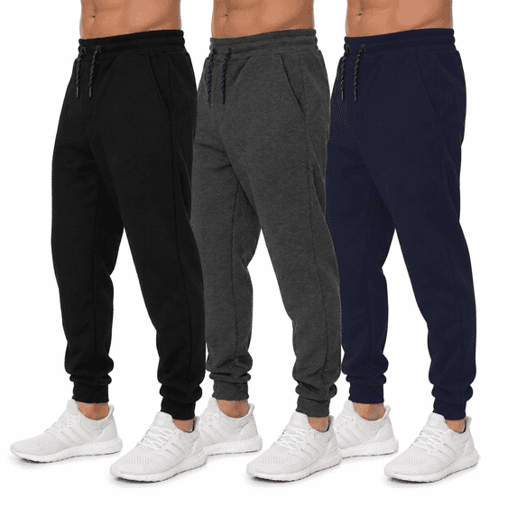3 Pack Men's Joggers with Pockets – Fleece Mens Sweatpants, Gym Joggers Men, Workout Sweat Pants