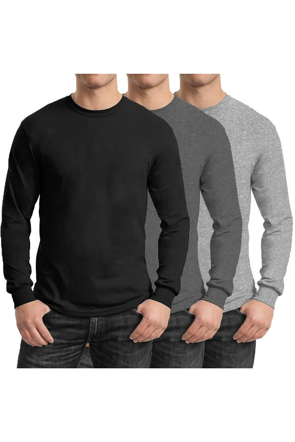3-Pack Men's Long Sleeve Crew Neck Tee (S-2XL)