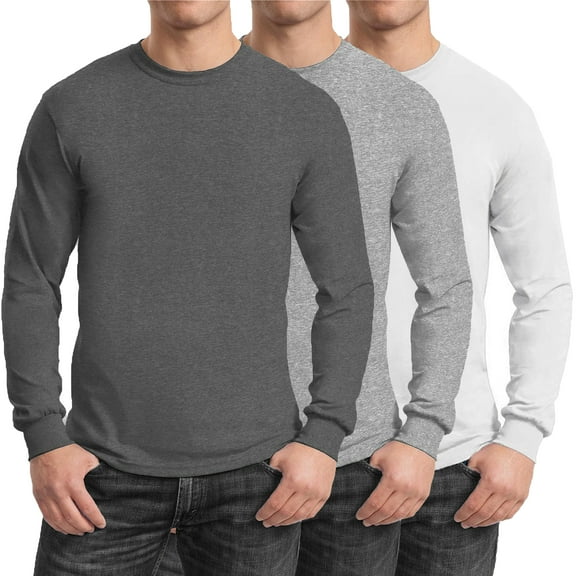 3-Pack Men's Long Sleeve Crew Neck Tee (S-2XL)