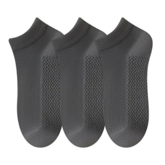 3-Pack Men’s Low Cut Cotton Ankle Socks with Breathable Mesh Knit and Odor-Resistant Antibacterial Design, Gray