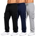 thumbnail image 1 of 3-Pack Men's Modern Fit Fleece Lined Jogger Sweatpants With Velcro Cargo Pockets (S-5XL), 1 of 6