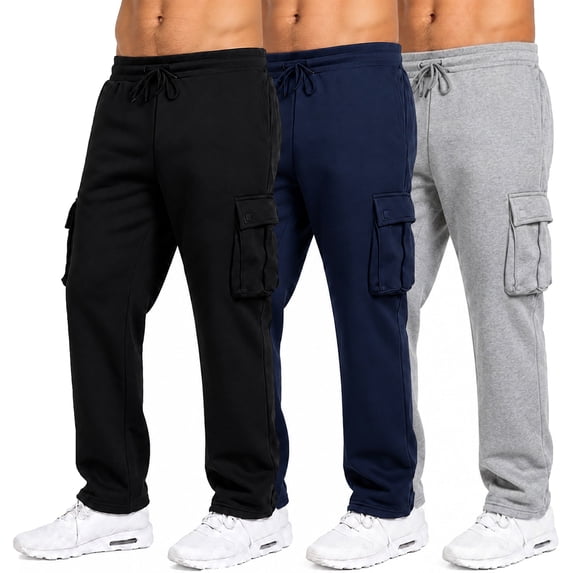 3-Pack Men's Modern Fit Fleece Lined Jogger Sweatpants With Velcro Cargo Pockets (S-5XL)