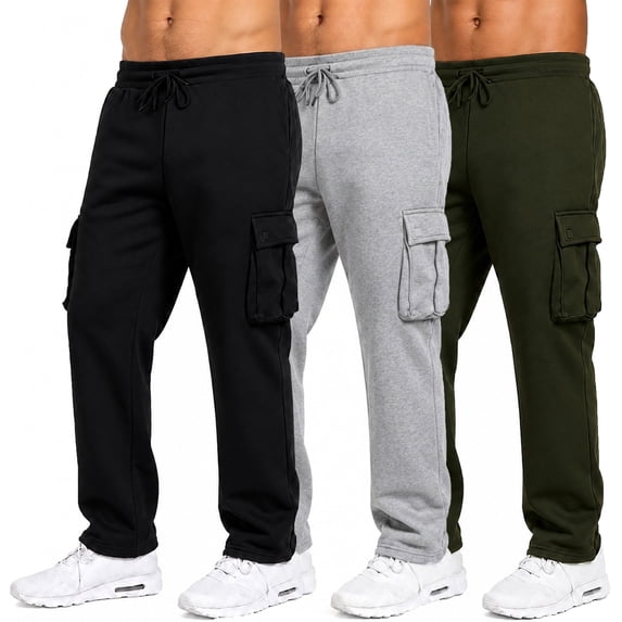 3-Pack Men's Modern Fit Fleece Lined Jogger Sweatpants With Velcro Cargo Pockets (S-5XL)