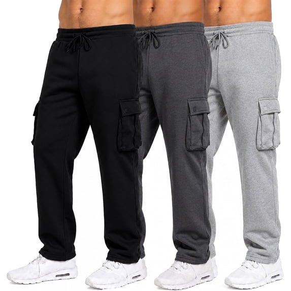 3-Pack Men's Modern Fit Fleece Lined Jogger Sweatpants With Velcro Cargo Pockets (S-5XL)