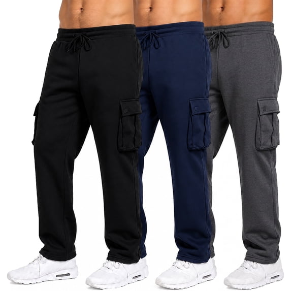 3-Pack Men's Modern Fit Fleece Lined Jogger Sweatpants With Velcro Cargo Pockets (S-5XL)