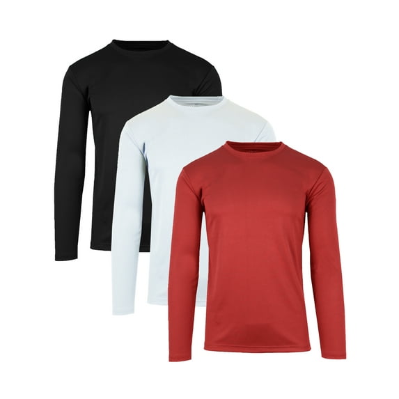 3-Pack Men's Moisture Wicking Long Sleeve Peformance Tagless Tee (Sizes, S-2XL)