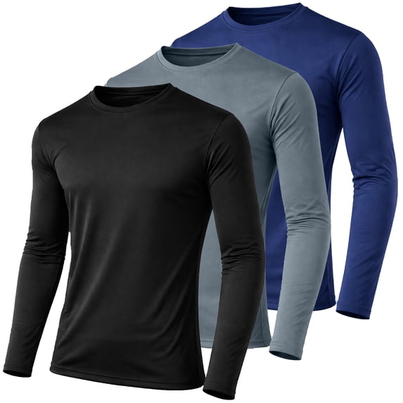 3-Pack Men's Moisture Wicking Long Sleeve Peformance Tagless Tee (Sizes, S-2XL)