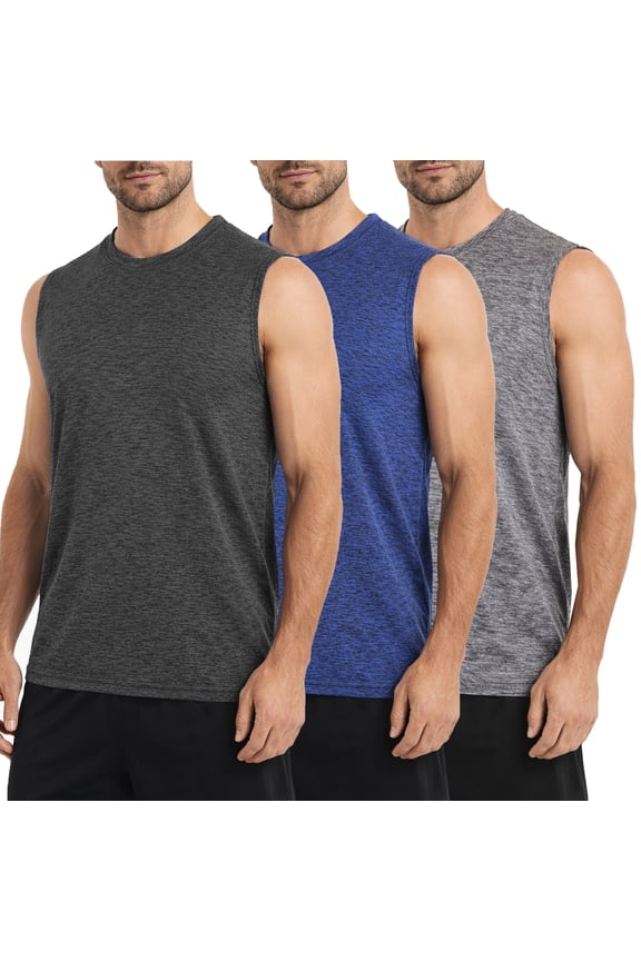 3-Pack Men's Moisture Wicking Performance Sleeveless Muscle Tee (S - 3XL)