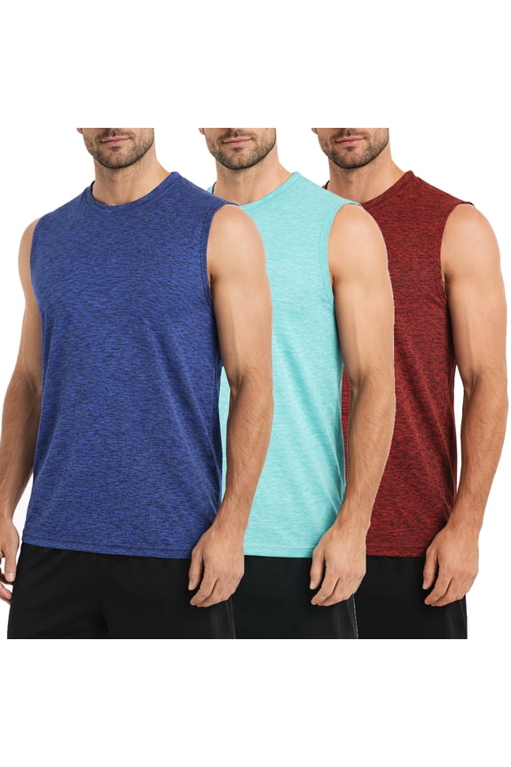 3-Pack Men's Moisture Wicking Performance Sleeveless Muscle Tee (S - 3XL)