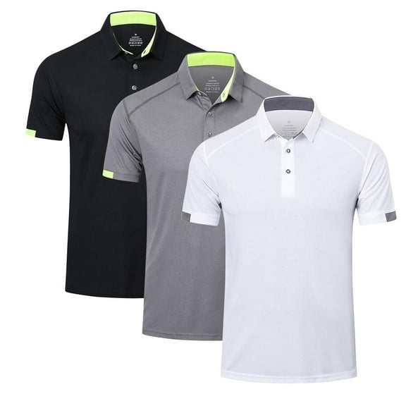 3 Pack Mens Polo Shirts Short Sleeve Breathable Quick Dry Golf Polo Shirts Mens Running Sports Tee Top Gym Workout Polo T Shirts