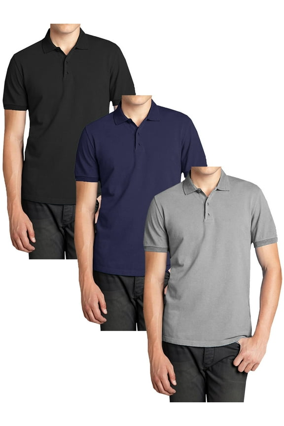 3-Pack Men's Short Sleeve Pique Polo Shirts (S-5XL)