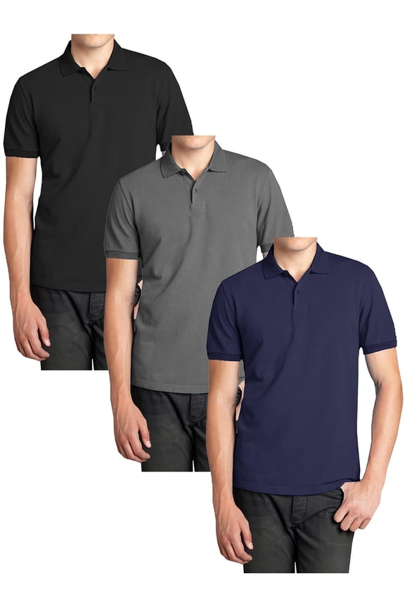 3-Pack Men's Short Sleeve Pique Polo Shirts (S-5XL)