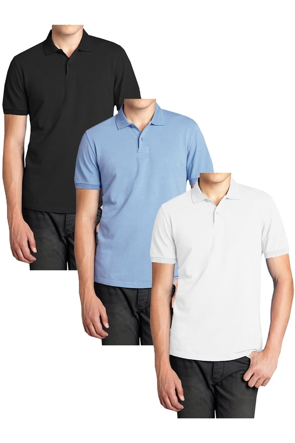 3-Pack Men's Short Sleeve Pique Polo Shirts (S-5XL)