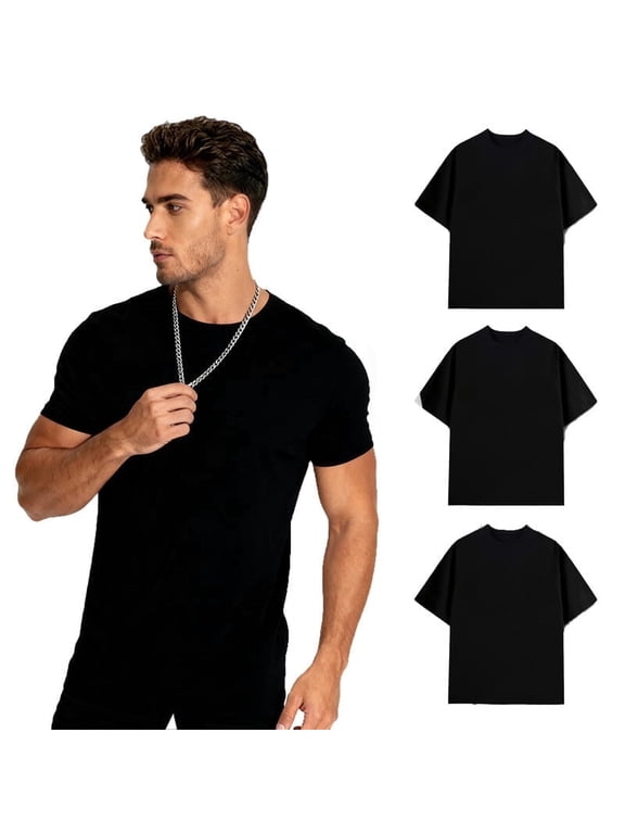 Men’s 100% Cotton T-Shirt, Crew Neck Solid Basic Tee, Heavyweight 180 GSM Soft Durable Shirt, S–3XL, 3 Pack