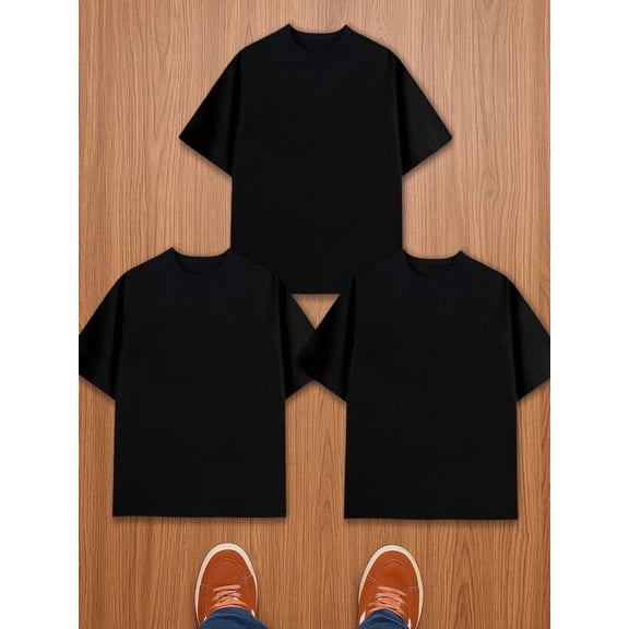 3-Pack Men's Short Sleeve Solid Crew Neck Regular-Fit Lightweight Casual Classic Essential Tee Black Size S-3XL