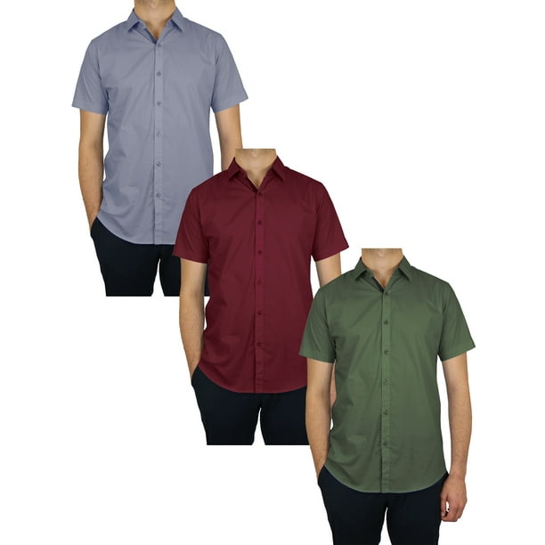 3 Pack Men s Short Sleeve Solid Dress Shirts S 5XL Walmart Business Supplies