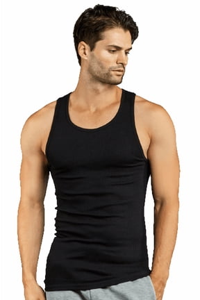 3-Pack Men's Soft 100% Cotton Undershirts A-Shirt, Black Medium