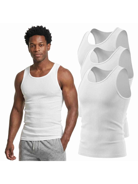 Men's Cotton Ribbed Undershirt A-Shirt 3-Pack White X-Large