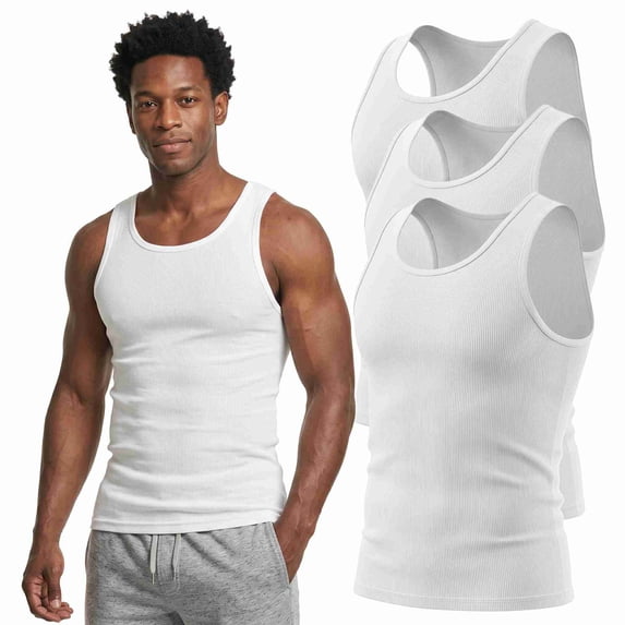 COUVER Men's Cotton Ribbed Undershirt A-Shirt 3-Pack White XX-Large