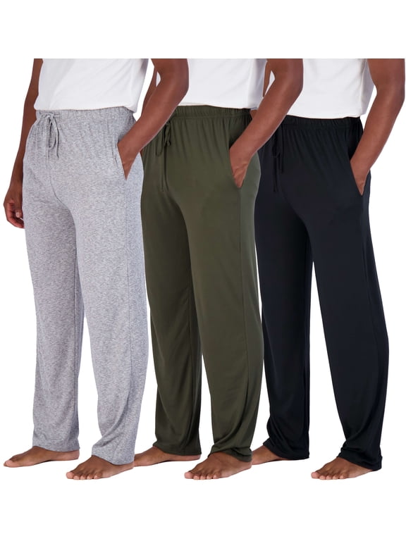 3 Pack: Men's Soft Pajama Lounge Pants with Drawstring & Pockets - 4-Way Stretch & Wicking-Big & Tall (S-5XL)