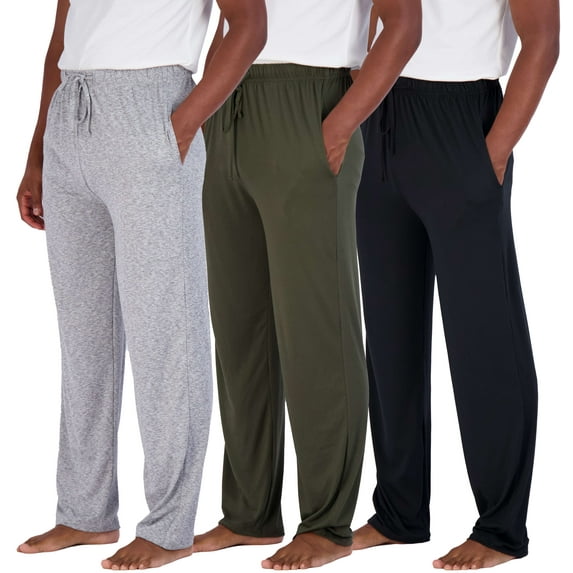 3 Pack: Men's Soft Pajama Lounge Pants with Drawstring & Pockets - 4-Way Stretch & Wicking-Big & Tall (S-5XL)