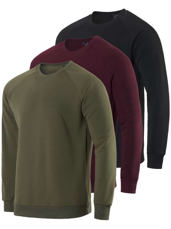 3 Pack Men's Fleece Pullover Sweatshirt Long Sleeve Crewneck Soft Sweater