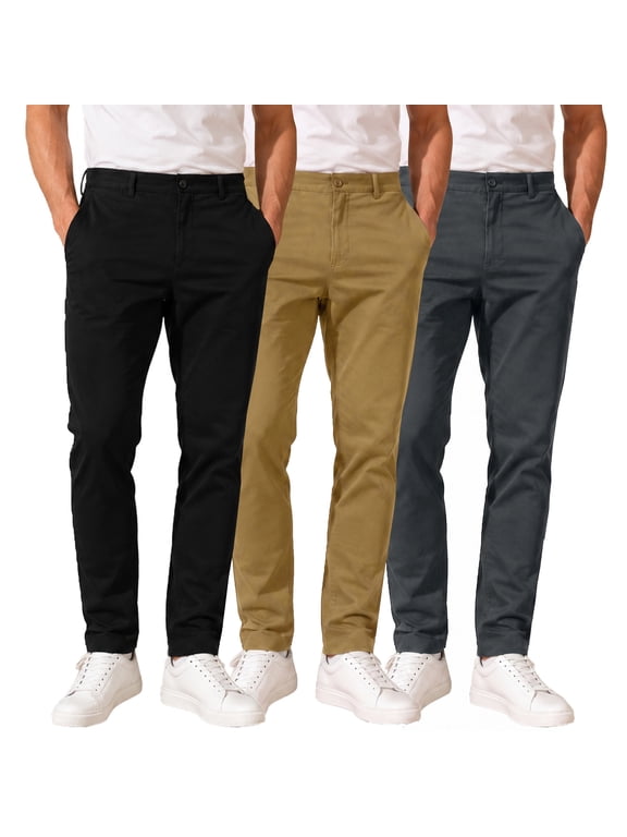 3-Pack Men's Super Stretch Slim Fit Everyday Chino Pants (Sizes, 30-42)