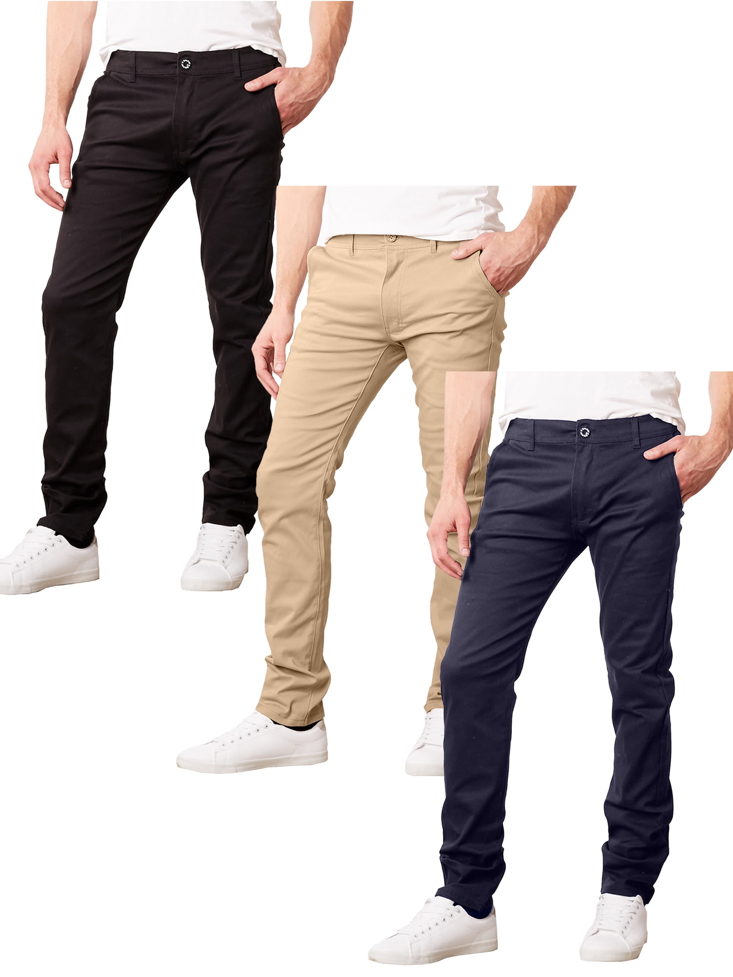 3-Pack Men's Super Stretch Slim Fit Everyday Chino Pants (Sizes, 30-42 ...